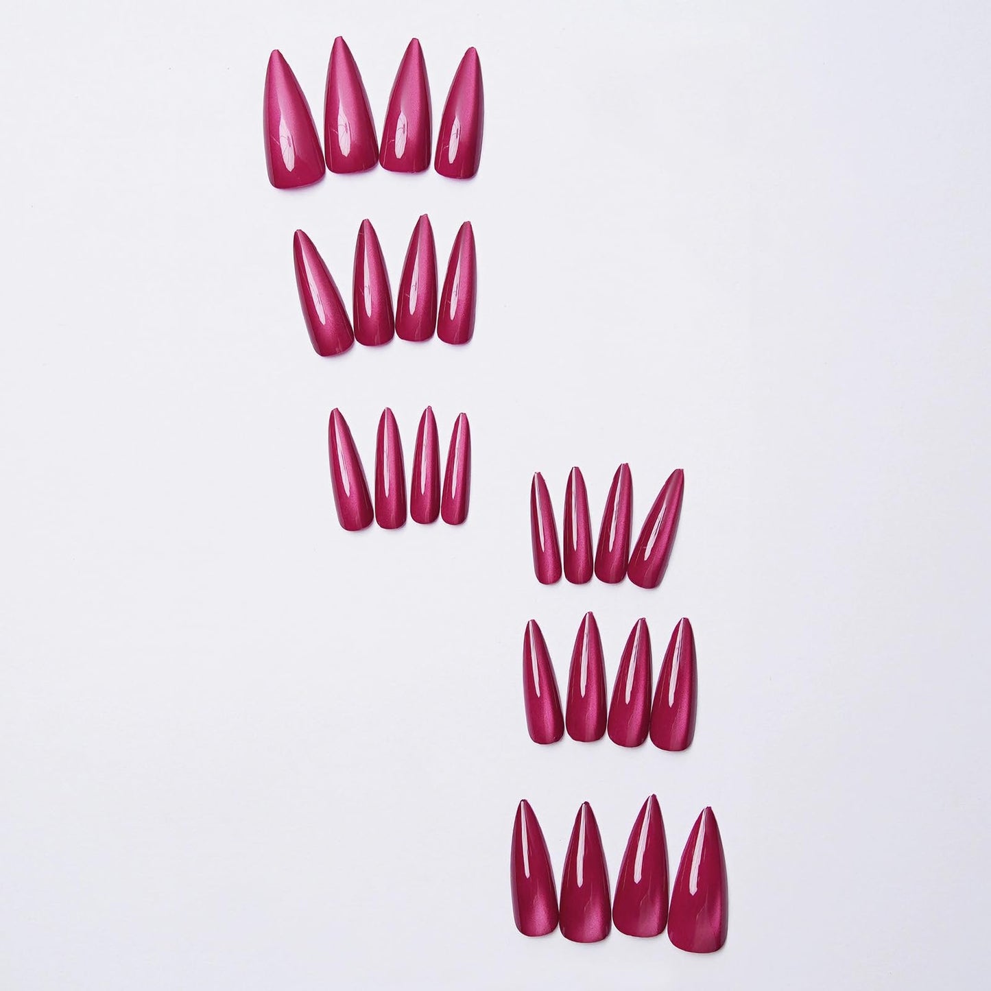 MISUD Press on Nails - Long Stiletto Fake Nails, Acrylic Summer Hot Pink Cat Eye Design 24 pcs