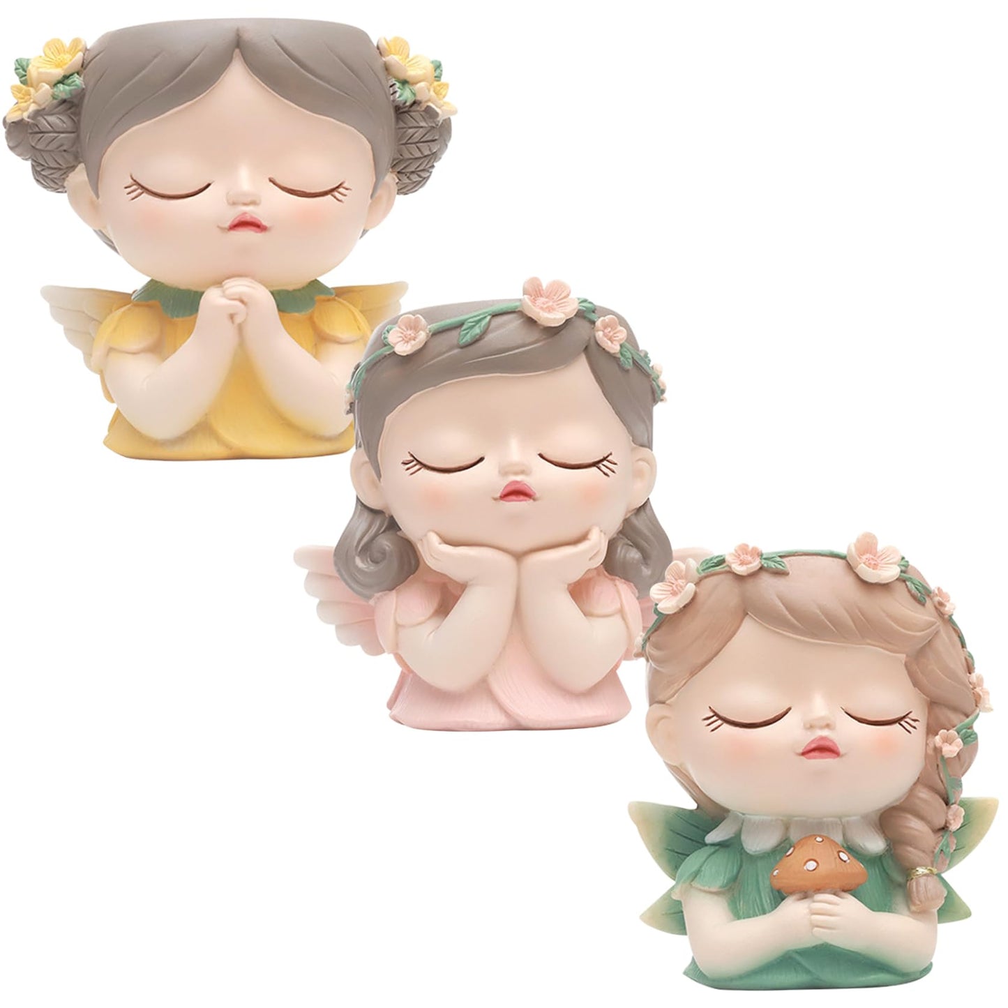 BEAHING Face Planter, Fairy Girl Face Plants Pots, Resin Waterproof Head Pot with Drainage Hole, Small Girl Face Succulent Pots for Indoor Plants Tiny Cactus (Praying)