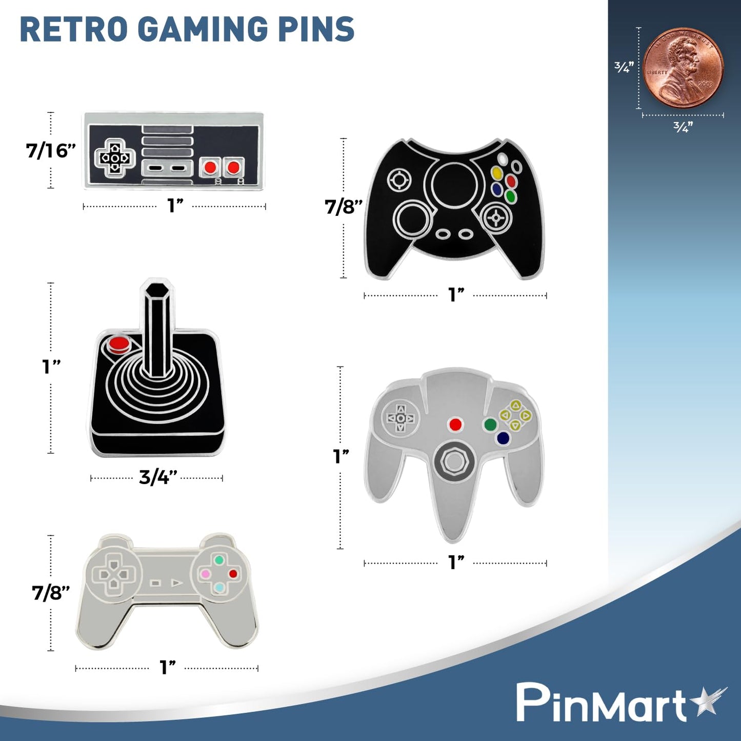 PinMart's Retro Video Gaming Controller Enamel Lapel Pin Set – for Gamers, Jackets, Backpacks, Cool Video Game Gifts, Gaming Accessories, Collectible Gamer Pins