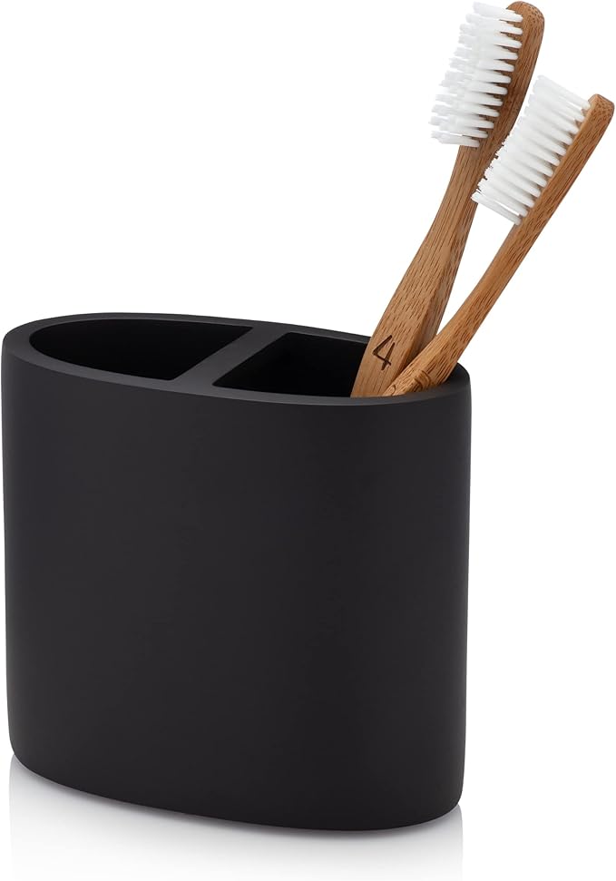 Essentra Home Matte Black Toothbrush Holder for Vanity Countertops, Small Toothbrush Holder - Matte Black Collection