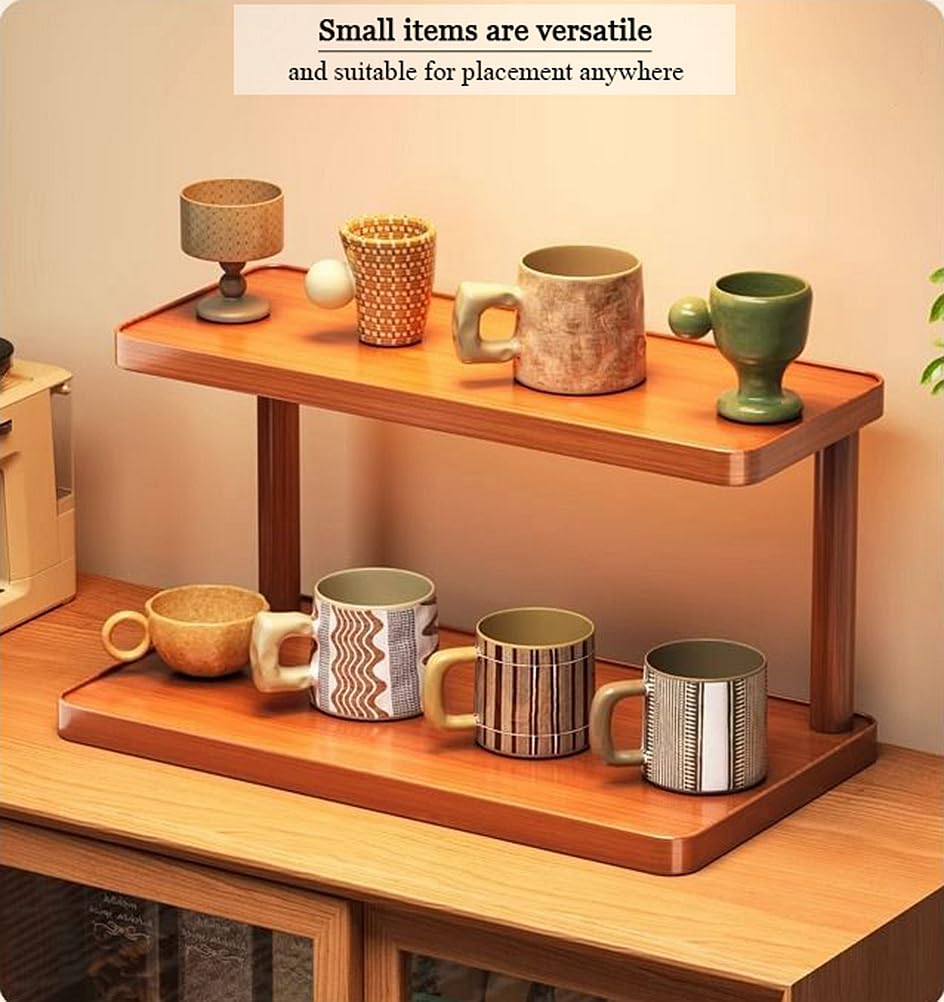 Dreamhousey Wood 2-Tier Wooden Spice Rack for Cabinet ，cup shelf organizer kitchen，Kitchen Counter Shelf for Tea Coffee Bar Accessories,Matcha Stand, Cup Display, Condiment Storage Rack