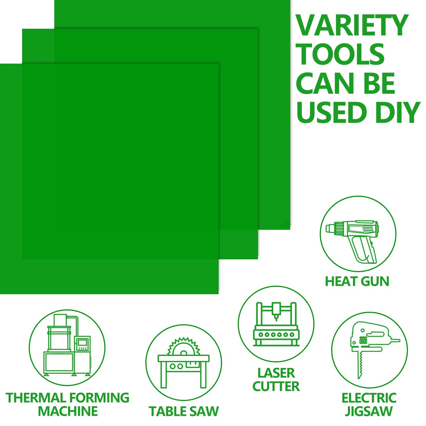Frddiud 3 Pcs Green Transparent Acrylic Sheets, 12 x 12 x 1/8 Inch Laser Cutting Sheets for DIY Projects, Crafts, Art Display, Signs