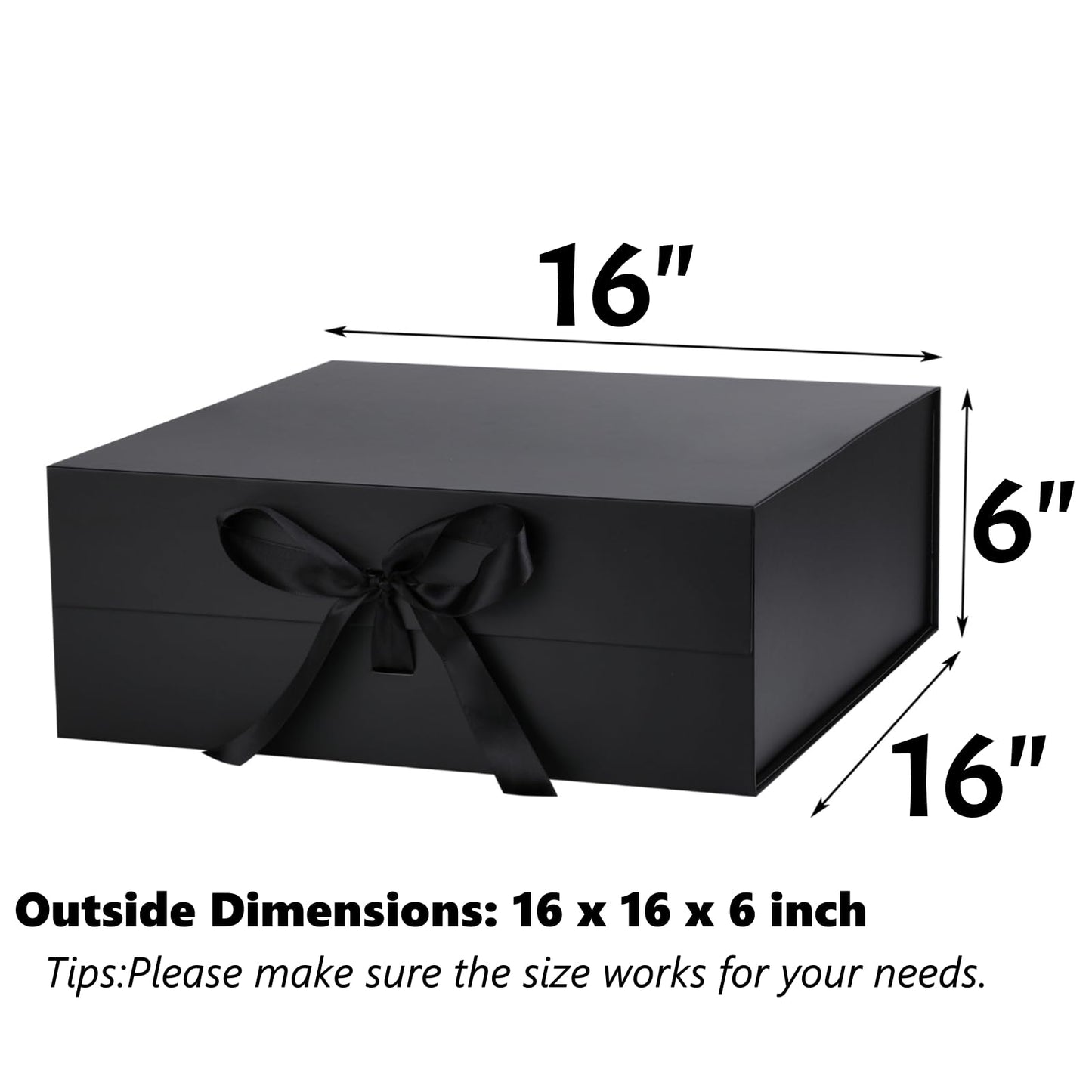 OEMVALATY Black Gift Box,16x16x6 Inches Gift Boxes with Lids for Presents with Magnetic Closure and Ribbon for Wedding,Storage,Birthday