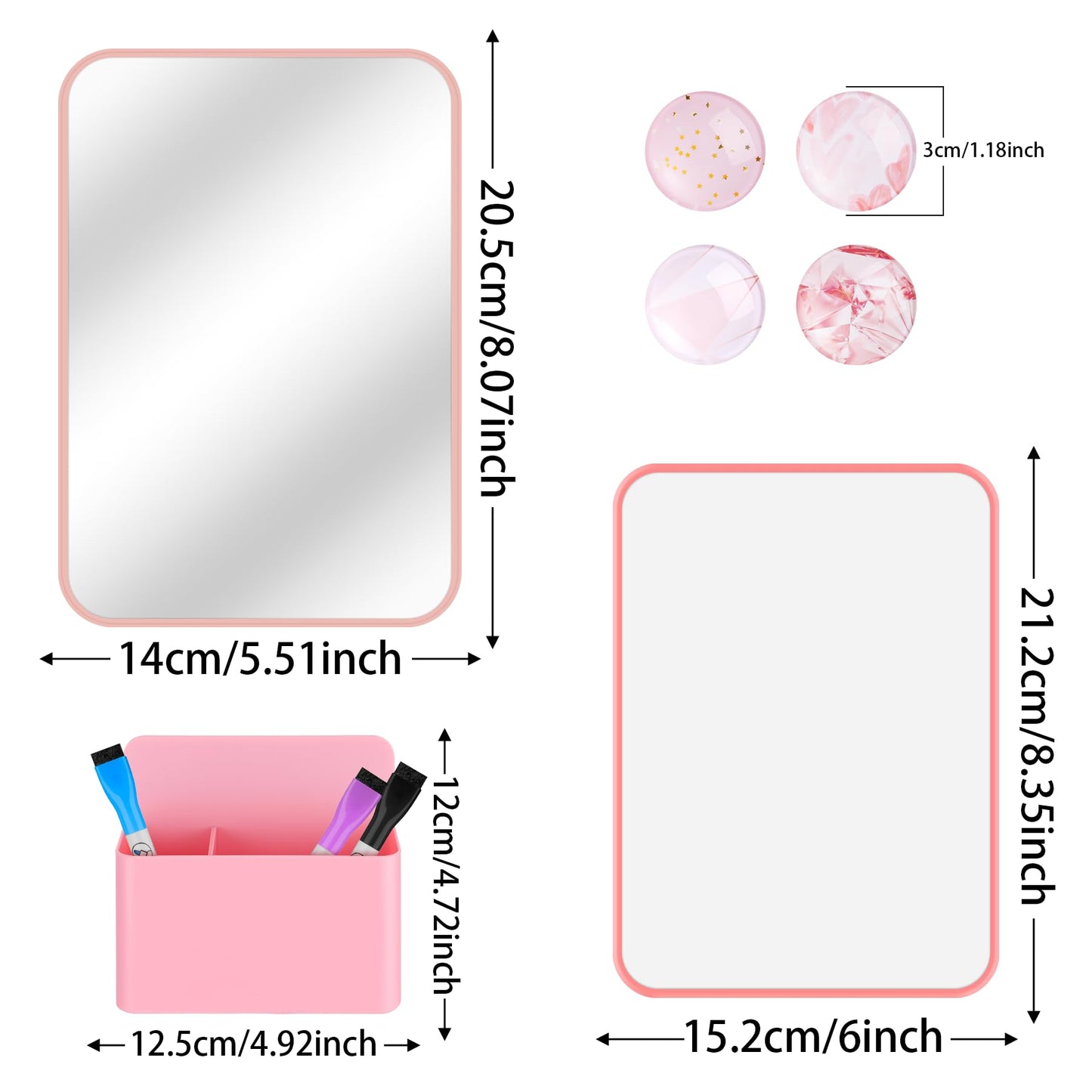 HAUTOCO Locker Accessories Kit, Back to School Essentials 10 Pieces Locker Organizer Supplies for School Work, Includes Whiteboard, Mirror, Magnetic Dry Erase Markers Holder and More, Pink