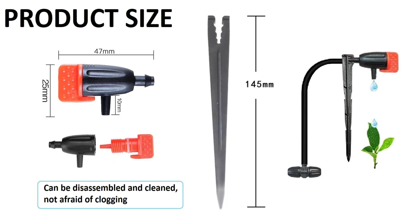 30PCS Garden Irrigation Dripper,Drip Emitters for 1/4" Drip Irrigation Tubing with Support Stakes, Adjustable Water Flow Drippers Watering Dripper Sprinkler for Watering System for (4-7mm) Hose (30)