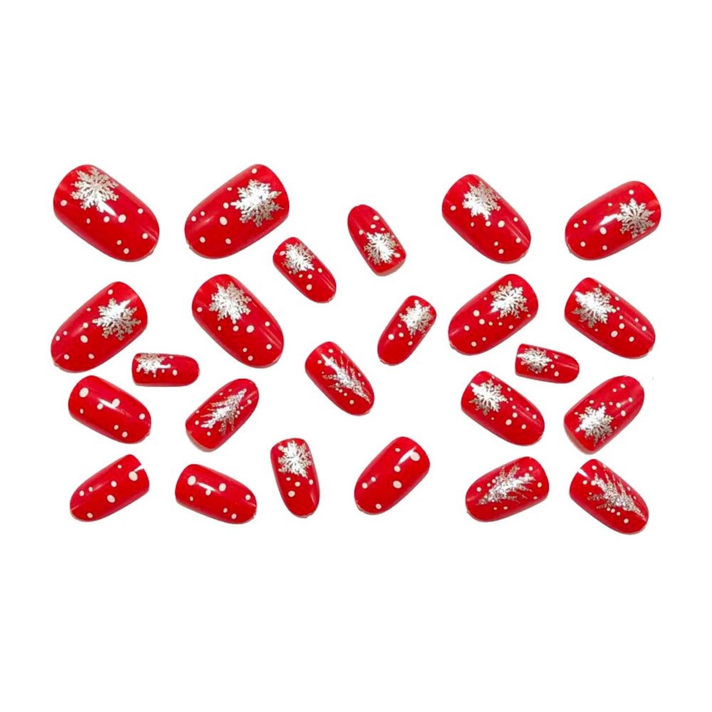 Christmas Press on Nails Medium Almond Fake Nails White Xmas tree Designs Snowflake False Nails Full Cover Red Glitter Stick on Nails Gloss Acrylic for Women 24 Pcs