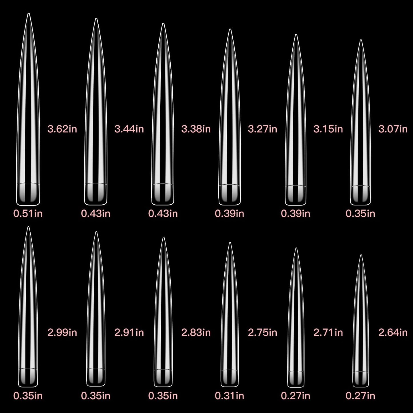 XXXXL Extra Long Nail Tips, BORNBYME Clear Stright Stiletto Nail Tips Acrylic Full Nail Tips 120 PCS