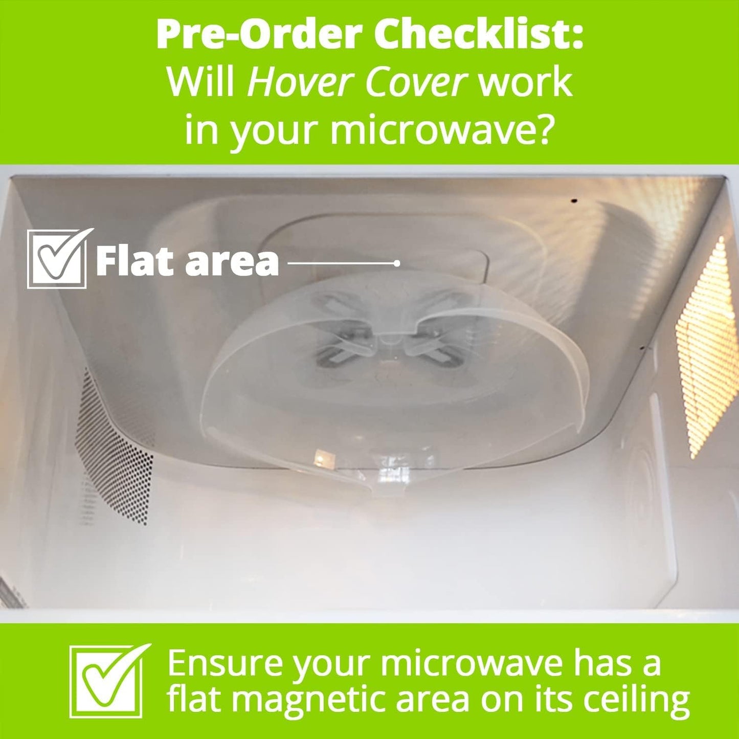 HOVER COVER Magnetic Splatter Cover, 12-Inch Clear BPA-Free Food Lid, Vented Plate Guard with Steam Vents, Anti-Splash Microwave Lid, Dishwasher Safe, Space-Saving Magnetic Storage - Onyx Black