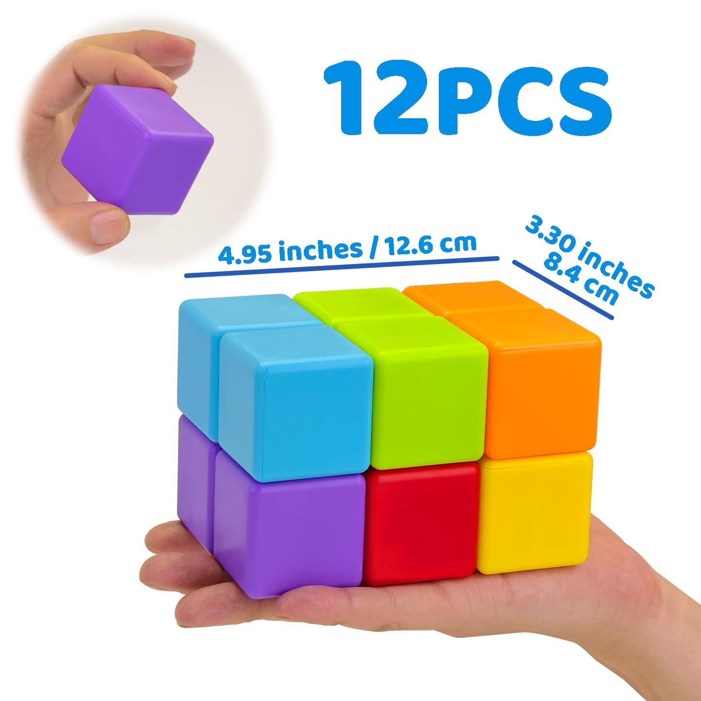Magnetic Building Blocks Large, 1.65 inch Magnetic Stacking Cubes for Toddlers, Sensory & Montessori Toys for Boys & Girls 1 2 3 Years Old (12 PCS)