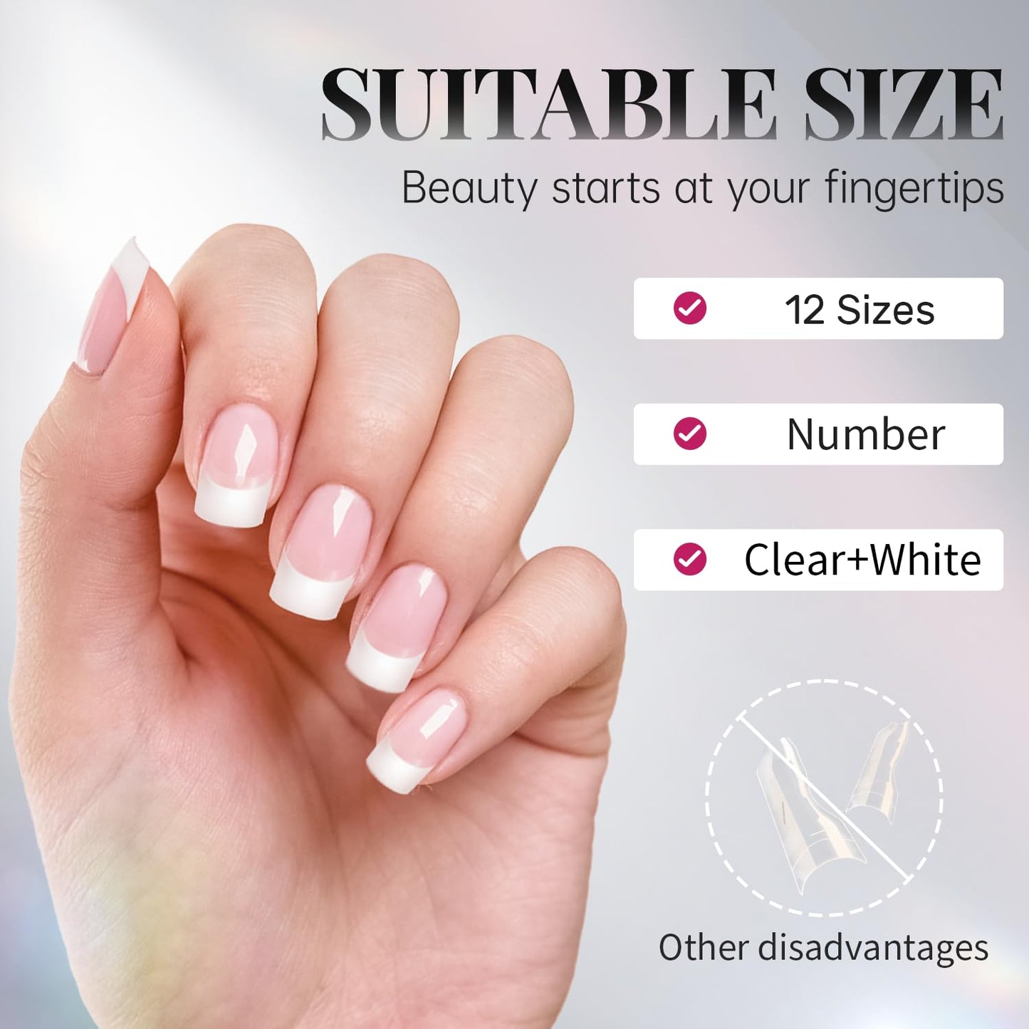 krofaue Short French Nail Tips - 120PCS Acrylic Nail Tips White French Fake Nail Tips Art Tips 12 Sizes Half Cover False Nails Short Wrap Edge Square Nails with Case for Nail Extensions DIY