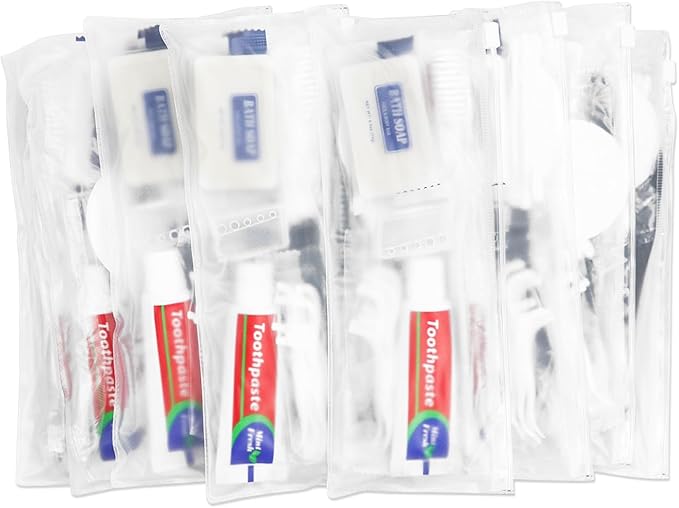 100 Sets Personal Hygiene Kit Bulk, Disposable Toothbrushes With Toothpaste, Floss, Comb, Soap Cover and Vanity Kit - Toiletry Supplies for Women, Men, Travel, Homeless