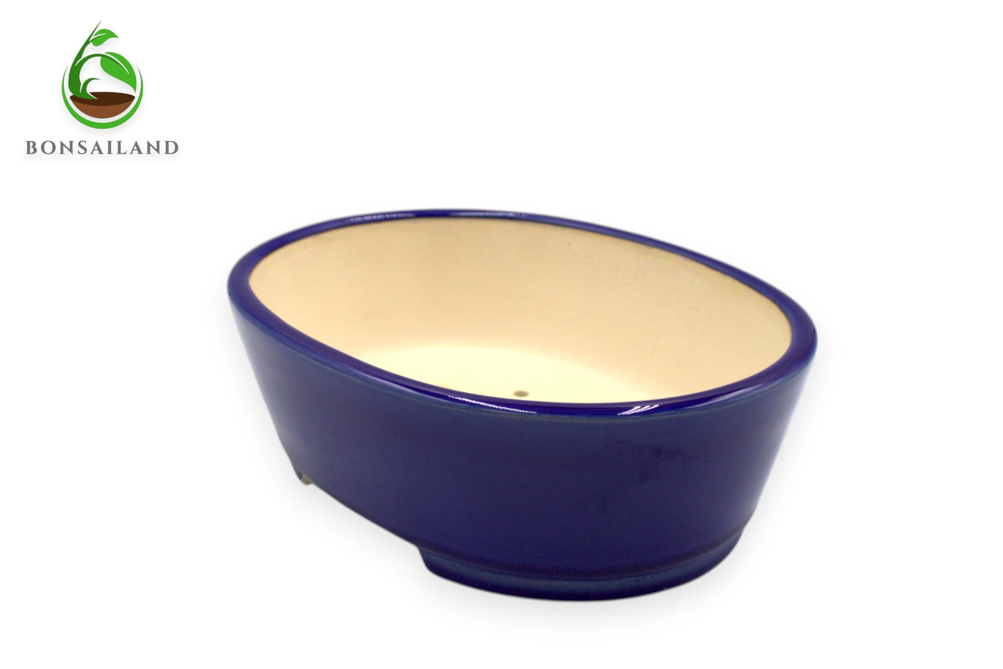 Ceramic Bonsai Planter Pot, Dark Blue, Oval Shape, 9 x 7 x 3 Inches