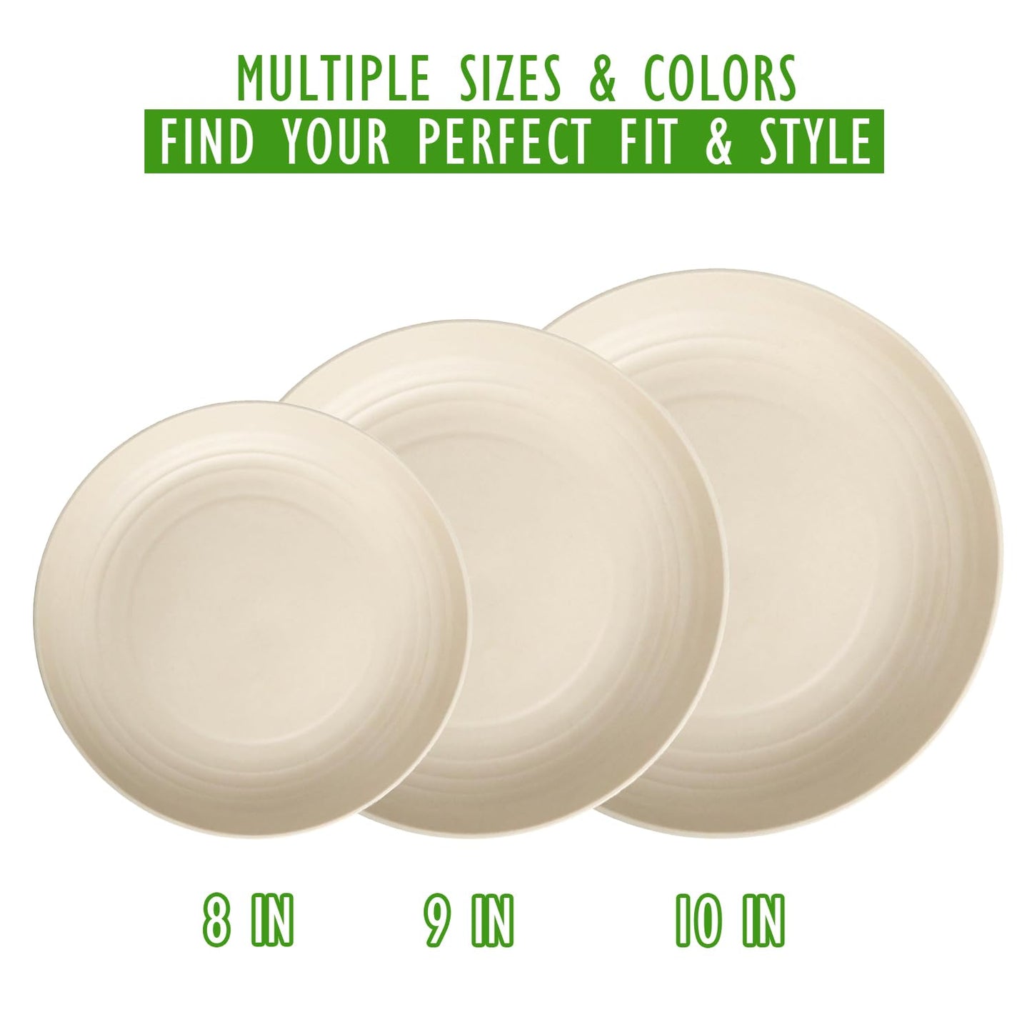 Perlapoc Wheat Straw Dinner Plates 6-Piece Set, 10 Inch Unbreakable Deep Plates, BPA-Free Reusable Plastic Plates, Microwave and Dishwasher Safe for Family, Kitchen, Beige