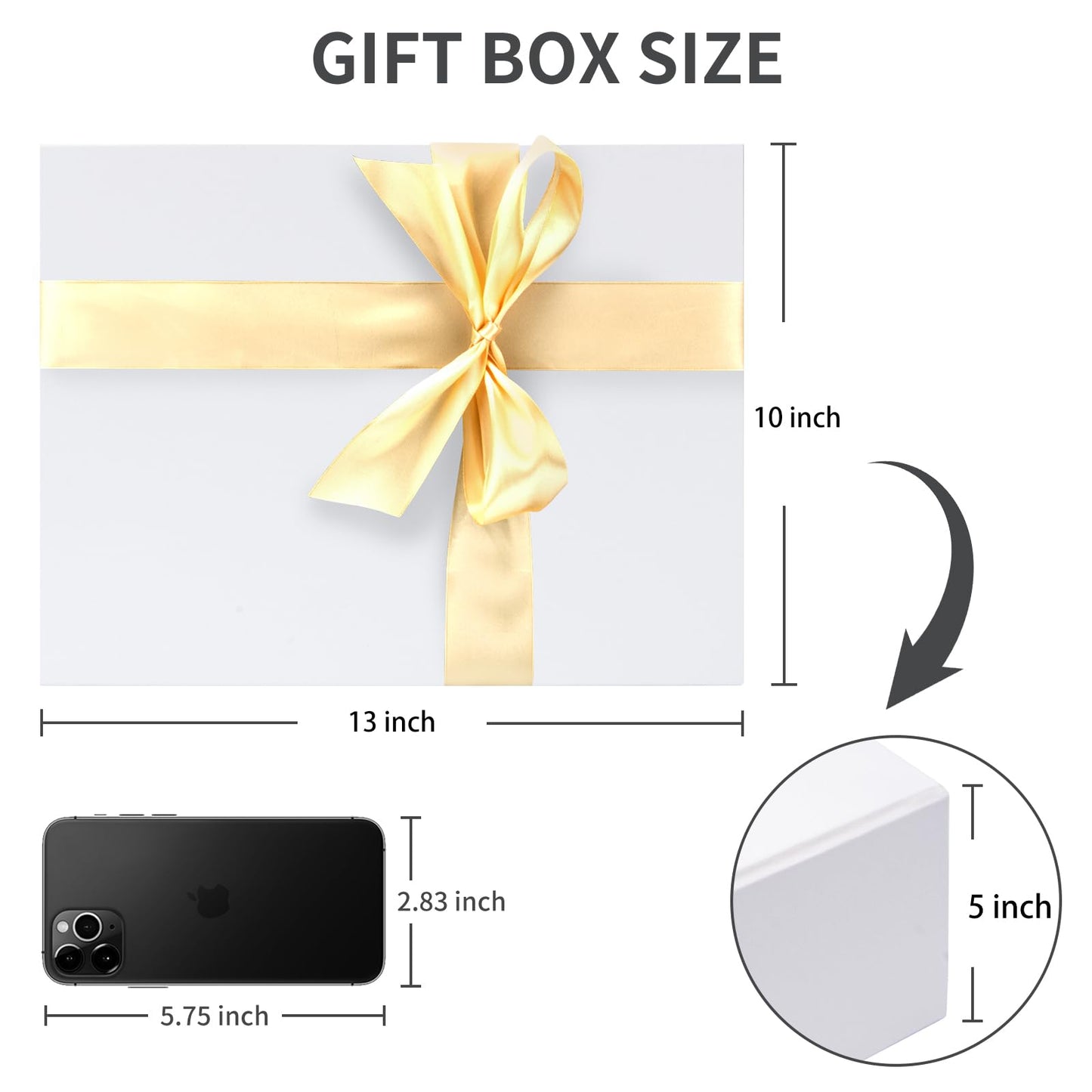 CHECHNYA 3 Large Gift Box Set - 13x10x5 Inch Foldable Magnetic, Sturdy Shirt Box, Hard Cover, Reusable, White 3-Pack