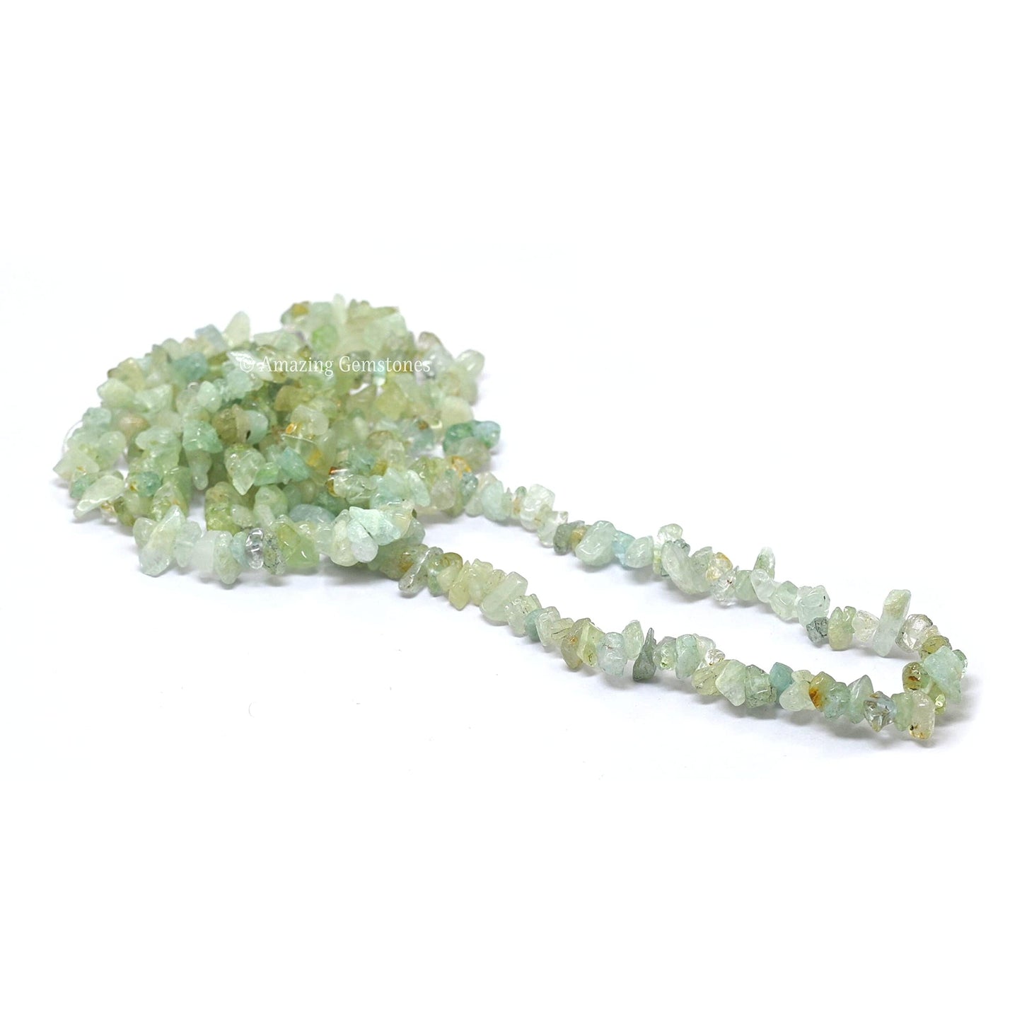 Light Green Aventurine Pre Drilled Natural Crystals Crushed Chips Beads for Jewelry Making, DIY Handmade Healing Crystals (25 Inch Strand)