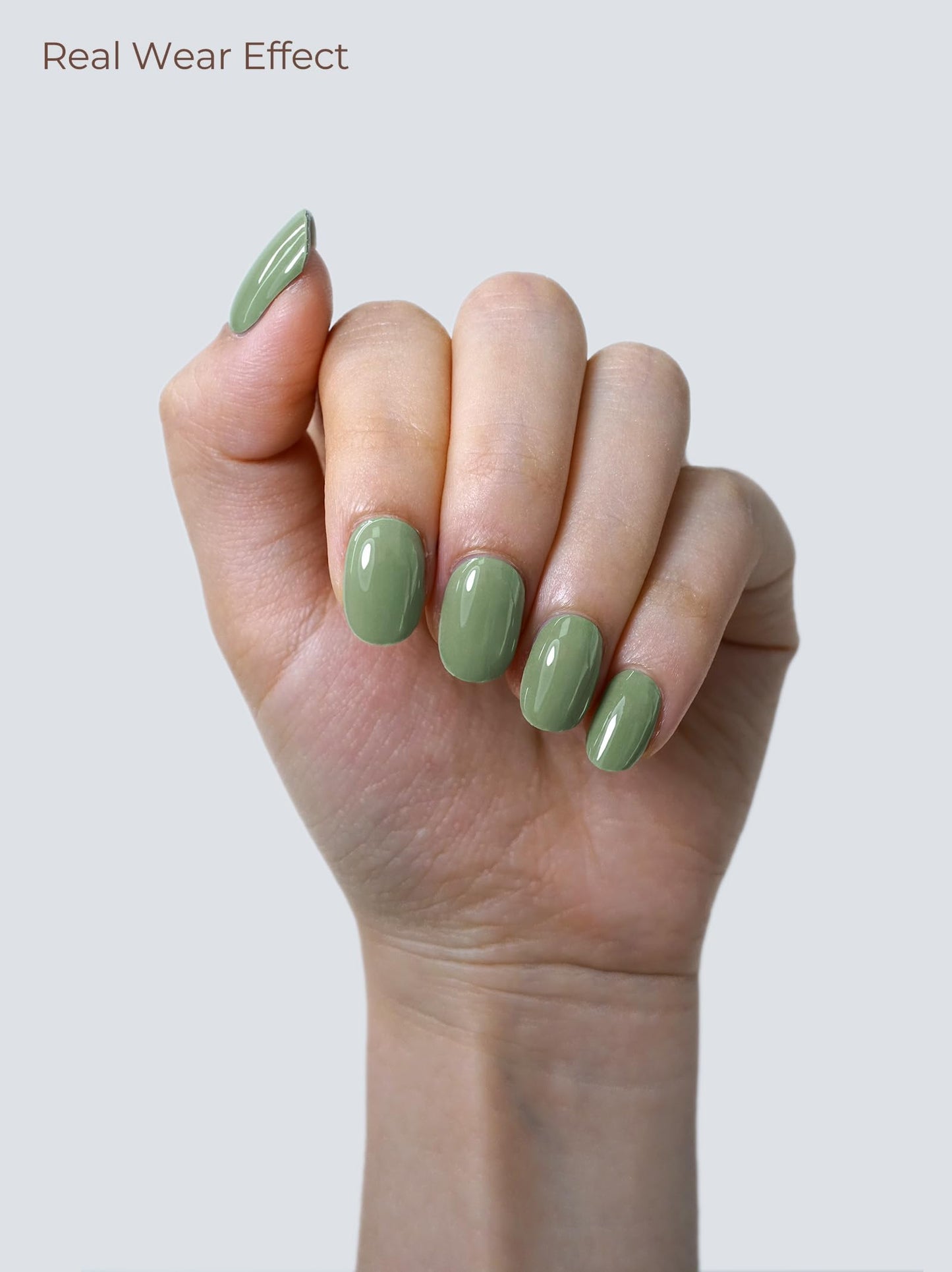 Beaolata Real Gel Nail Strips (No UV Light Needed) - 44Pcs Salon Quality Nail Stickers - Long Lasting Polish Wraps for Women, Easy Apply & Remove (Matcha Glaze Green)