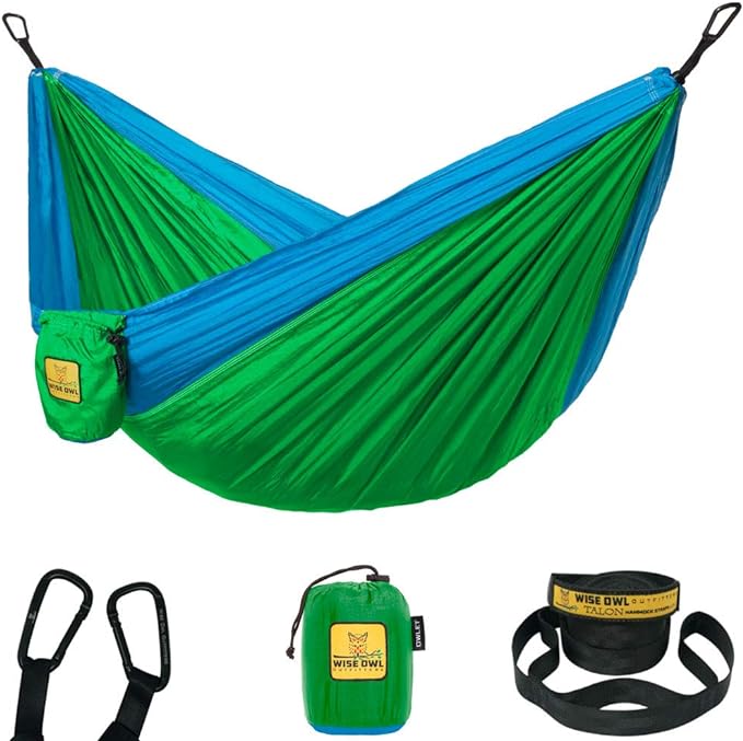 Wise Owl Outfitters Camping Hammock – 500lbs Portable Hammock with Tree Straps - Travel, Backpacking, Hiking, Outdoors Camping Gear - Single or Double