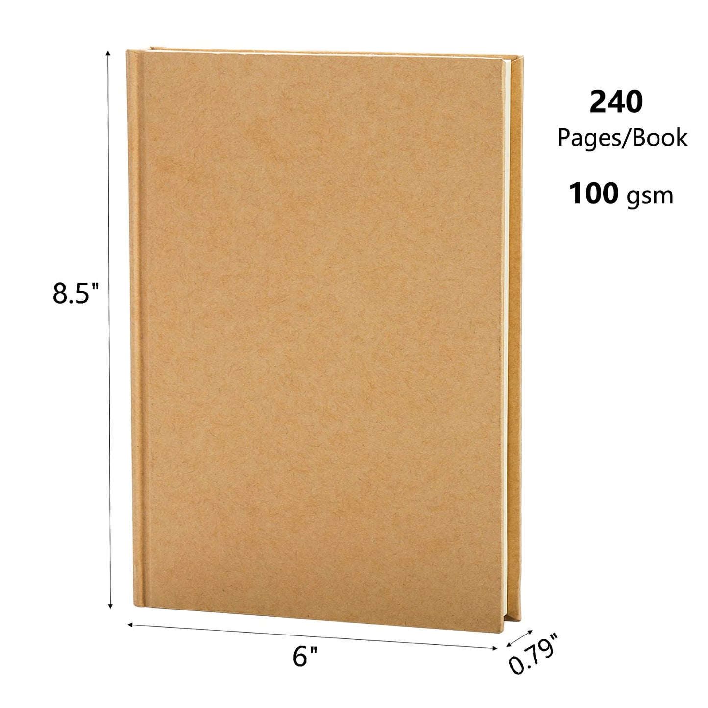 ZEAYEA 4 Pack A5 Blank Notebook Journal, 6 x 8.5 Inch Hardcover Notebook, 120 Sheets/ 240 Pages Per Book, 100gsm Thick Paper, Kraft Unlined Sketch Book for Student, Office, School and Journal Refills