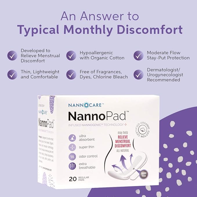 Regular Sanitary Pads with Wings - Nannocare Certified Organic Cotton - Discomfort Reducing - 20 Pads (6 Pack)