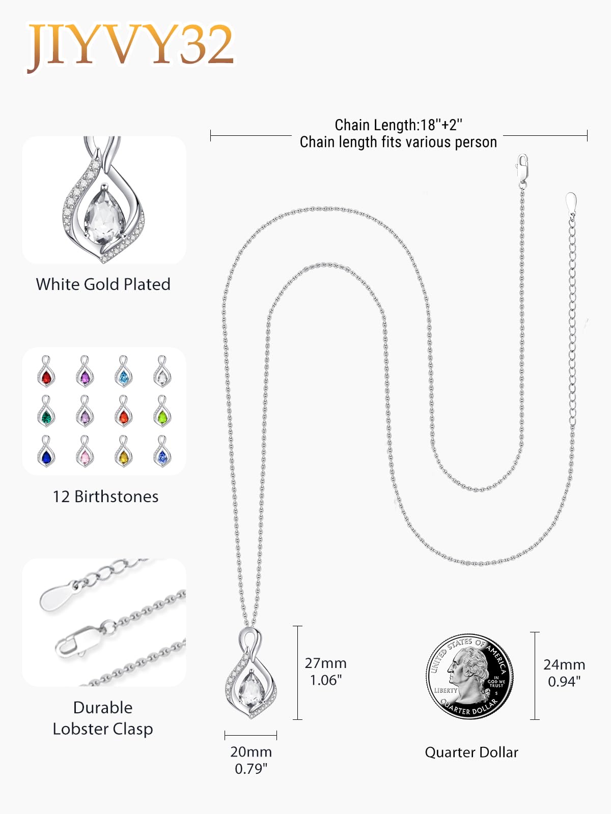 JIYVY32 Diamond Infinity Necklace for Women April Birthstone Necklaces White Gold Plating Anniversary Birthday Gifts for Wife Her Mom Girlfriend Birthstone Jewelry Gifts for Women