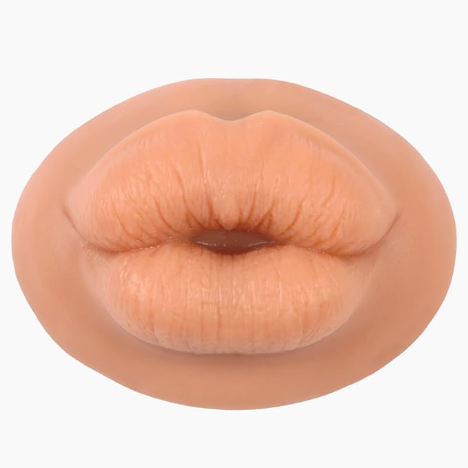 3D Silicone Fake Lips Large with Lipstick for Makeup Tattoo Practice Realistic Artificial Lip Mannequin for Beginners Artists (Sausage Shaped Lip,Tan)
