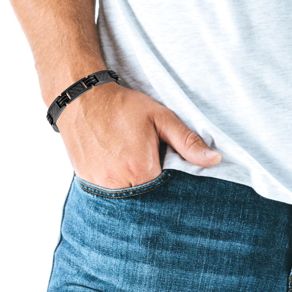 Willis Judd Bracelets For Men Black Style Bracelets For Men Titanium Mens Bracelet Black Carbon Fiber Size Adjustable