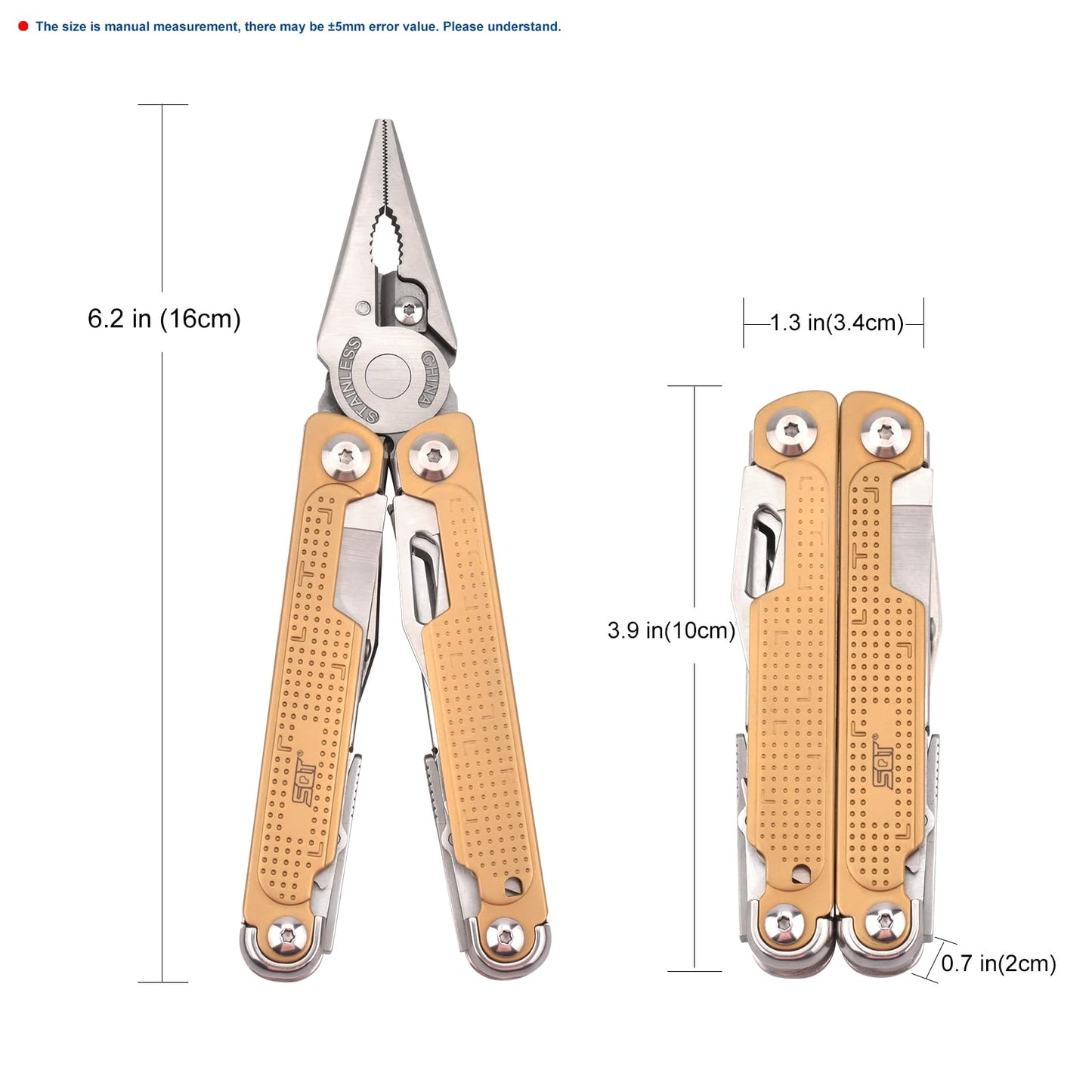 SQT2048 20-in-1 Multitool, Foldable & Self-Locking, Professional Tool for DIY, Home Repairs, Outdoor Camping – Must-Have Gifts for Men, Compact, Durable, All-in-One Tool for Every Task, Gold