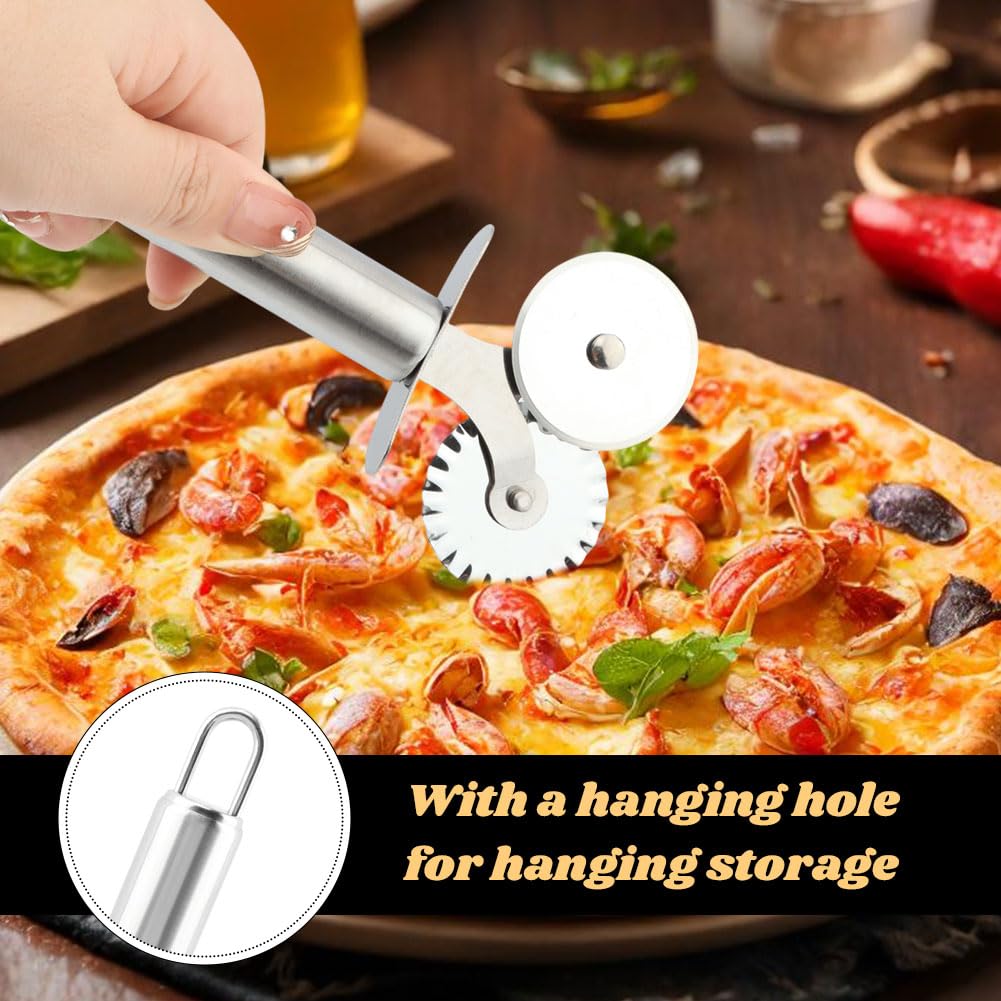 5 Wheel Pastry Cutter, Stainless Pizza Slicer, with1 Pc Double Wheel Cutter, Expandable Dough, Multi-Round Pastry Knife Baking Roller Cookie Dough Divider