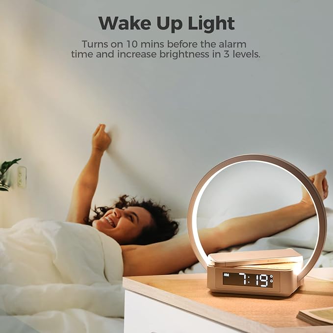 Desk Lamp with Alarm Clock Qi Wireless Charger, Touch Lamp for bedroom