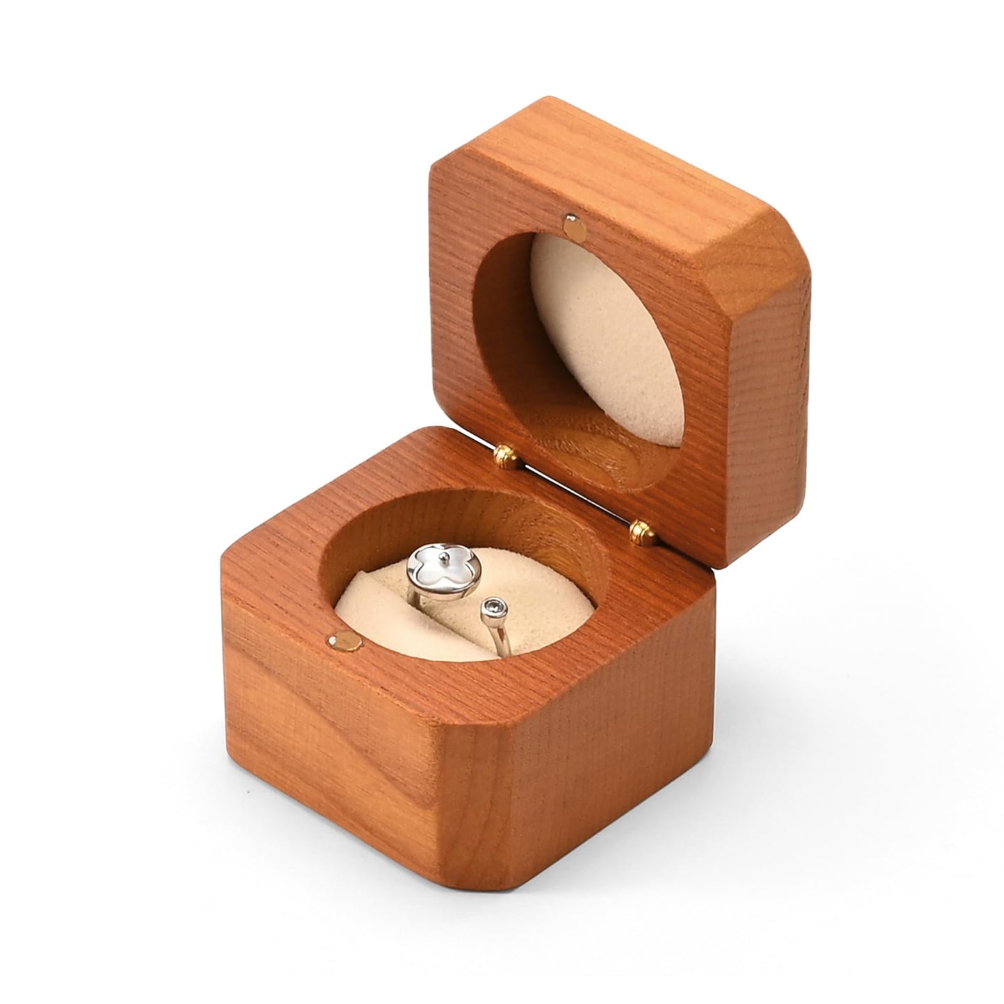 Woodten Jewelry Engagement Proposal Ring Box Solid Wood Single Octagonal Ring Box for Proposal, Wedding(Beige)