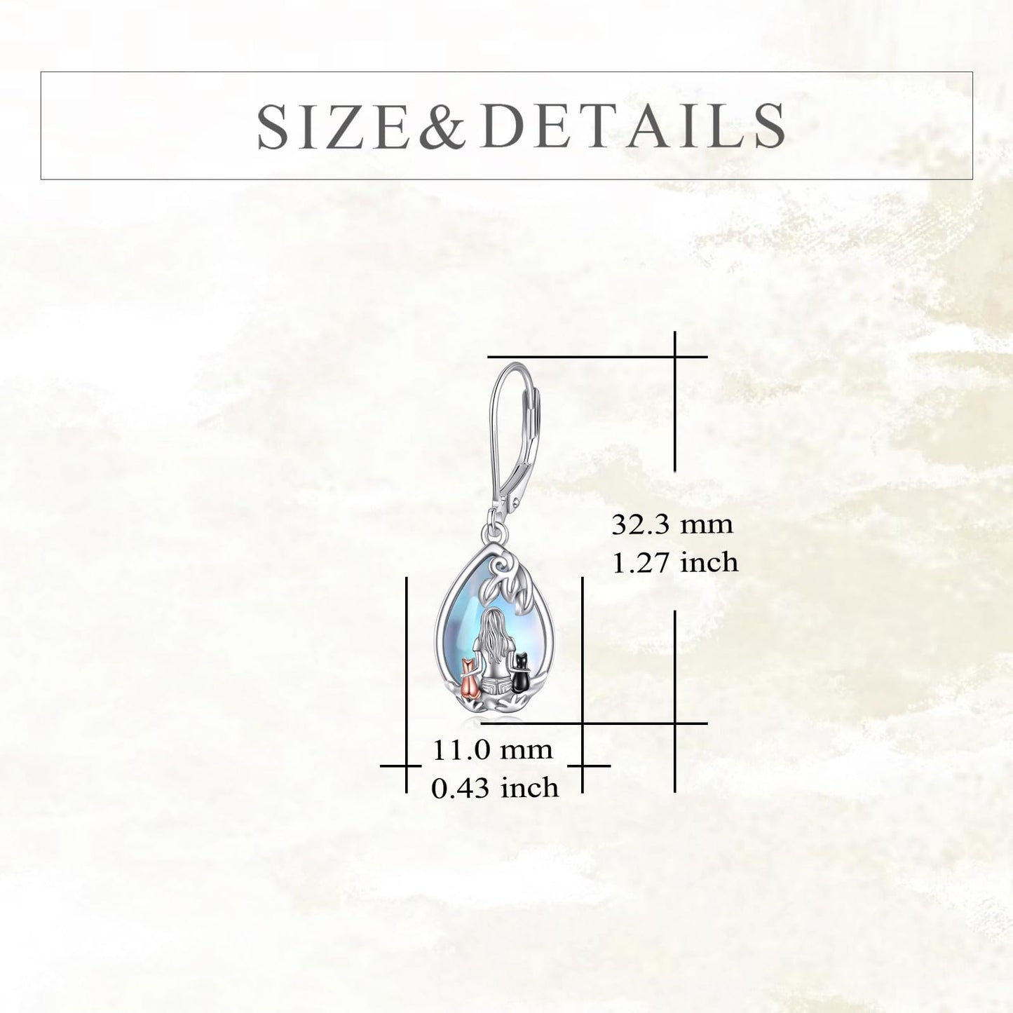 YFN Cat Moonstone Earrings Jewelry 925 Sterling Silver Teardrop Dangle Hypoallergenic Leverback Earring for Women