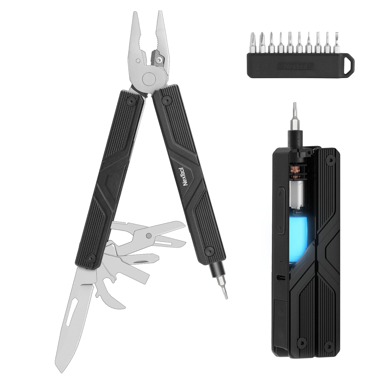 NexTool Gemini, Multi Tool, Multitool Knife with Electric Screwdriver, Needle Nose pliers, Scissors and Bottle Opener, 4mm Bit Set for Small Electronics, RC car, Drones, Glasses Assemble, Unique Gifts