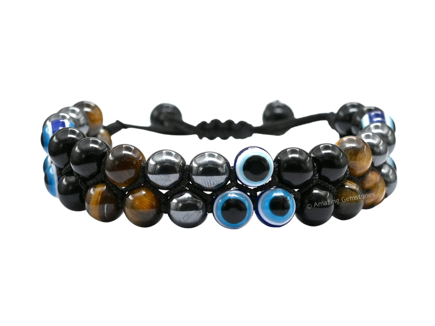 Amazing Gemstone Evil Eye Ultimate Protection Bracelet - Multi Triple Protection Bracelet unisex - Hematite, Tiger Eye, Black Obsidian Bracelet Set Healing Stones Pulseras Para Hombres Mujer