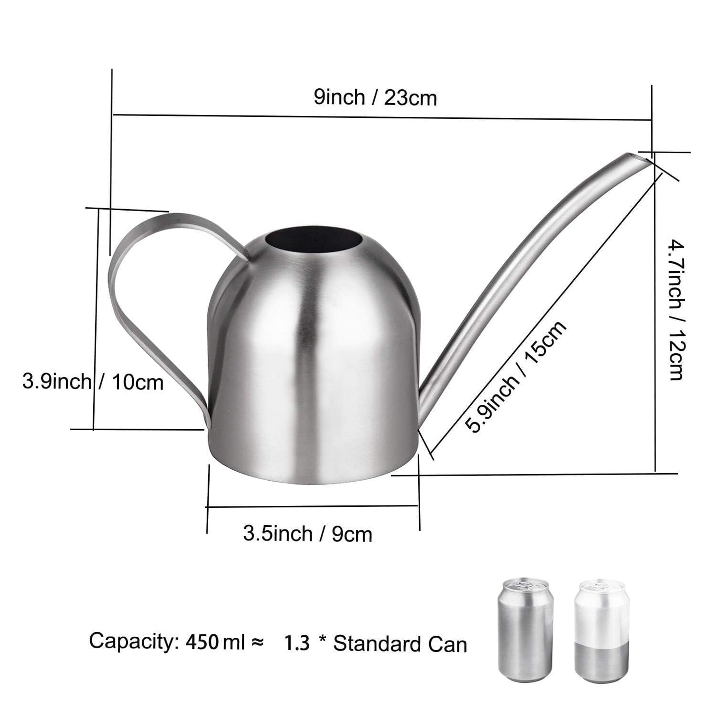 IMEEA Small Watering Can for Indoor Plants, Stainless Steel with Long Spout, 15oz/450ml – Perfect for Desk, Windowsill & Bonsai