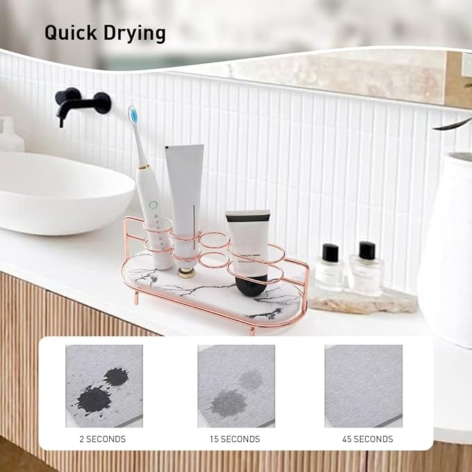Toothbrush Holders for Bathroom,Metal Toothbrush Organizer with Diatomite Base, Water Absorption Quick Drying Bathroom Organizers and Storage,for Electric Toothbrush,Toothpaste,Razor,Makeup.Golden