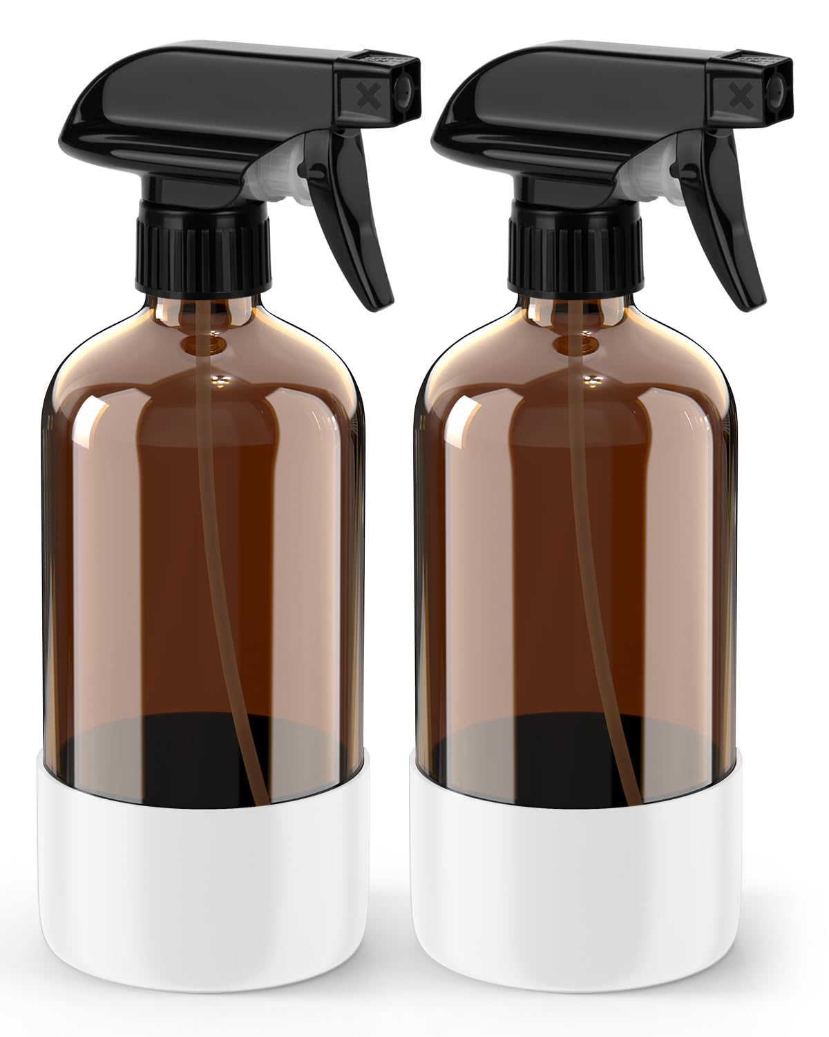 Bontip Glass Spray Bottle with Silicone Sleeve Protection, Amber Glass Spray Bottle Set for Window Cleaner Aromatherapy Facial Hydration Watering Flowers Hair Care 2 Pack/16 oz (White, 16 oz)