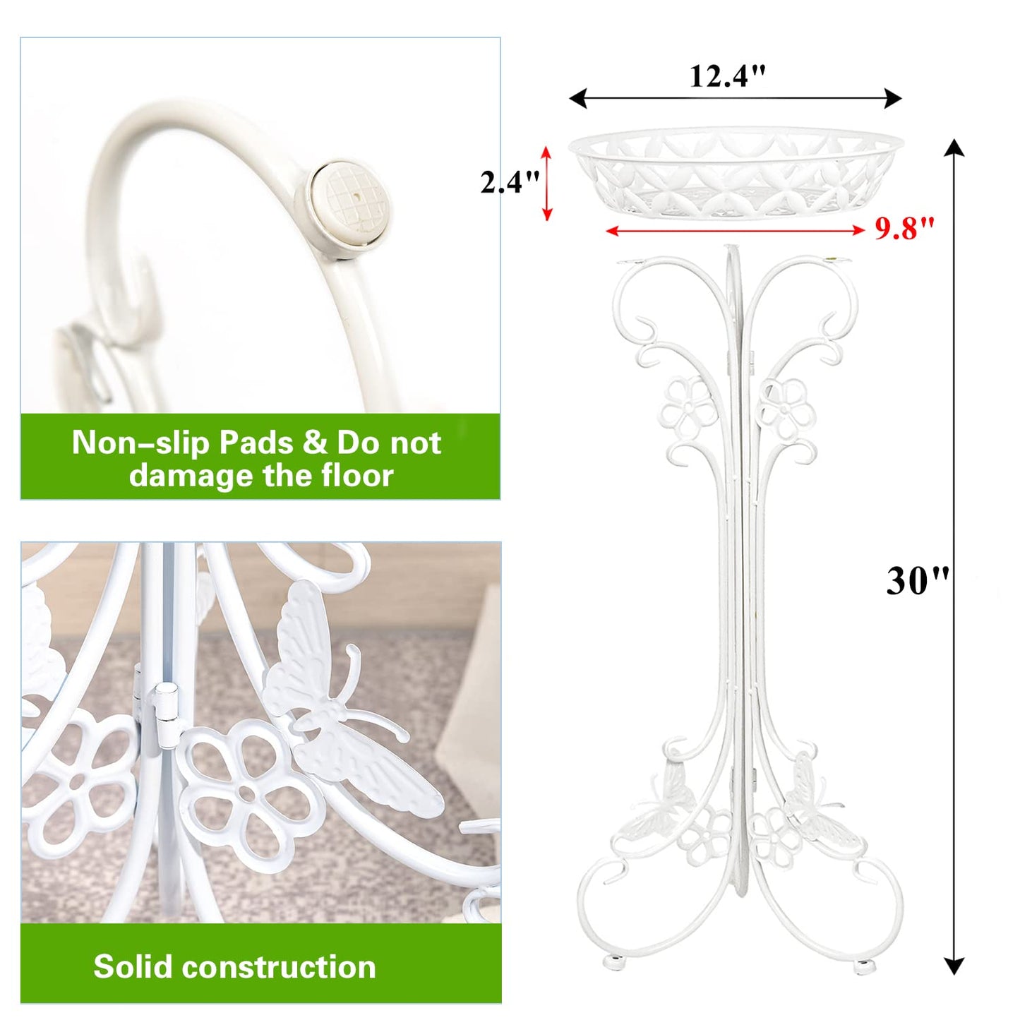 Sungmor Lightweight Metal Flower Pot Stands - 2 Pack 29.7 Inches Tall White Plant Stand - Rustproof Potted Plant Holder Container Support - Indoor & Outdoor Elegant Corner Decorative Display Rack