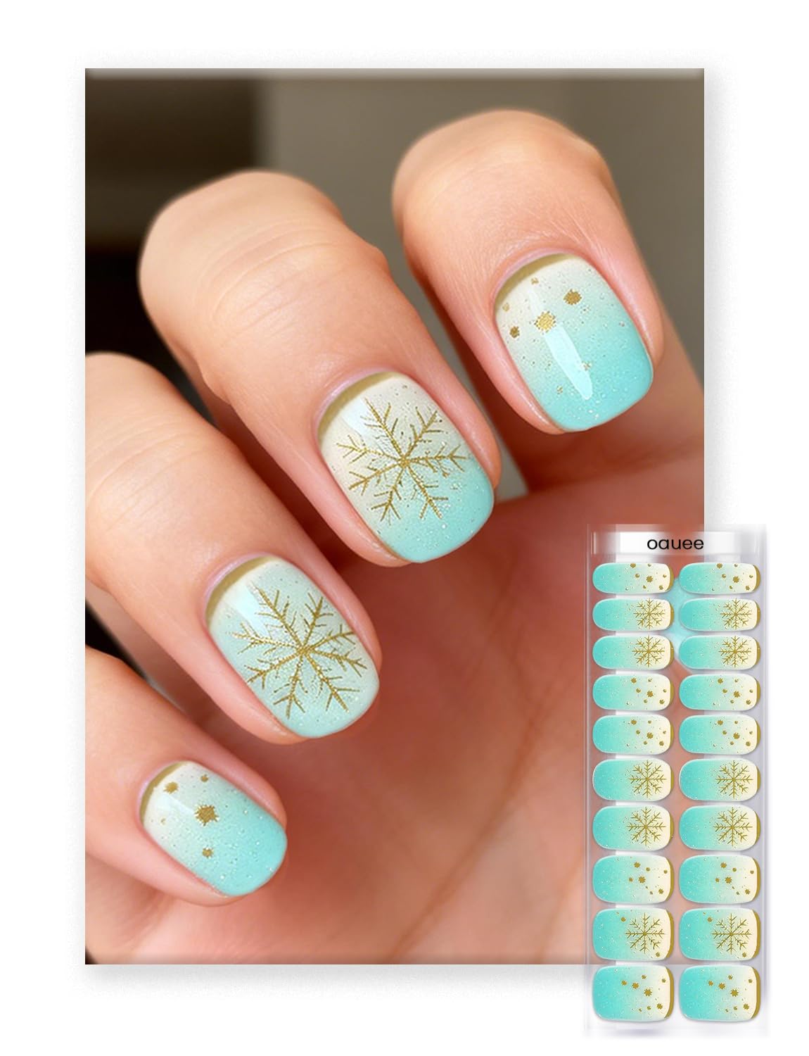 Oauee Semi Cured Gel Nail Strips | Built-In Gel Top Coat | UV Light Required | Salon Quality, Easy Application And Removal (Gilded Snow Globe Reverie ）