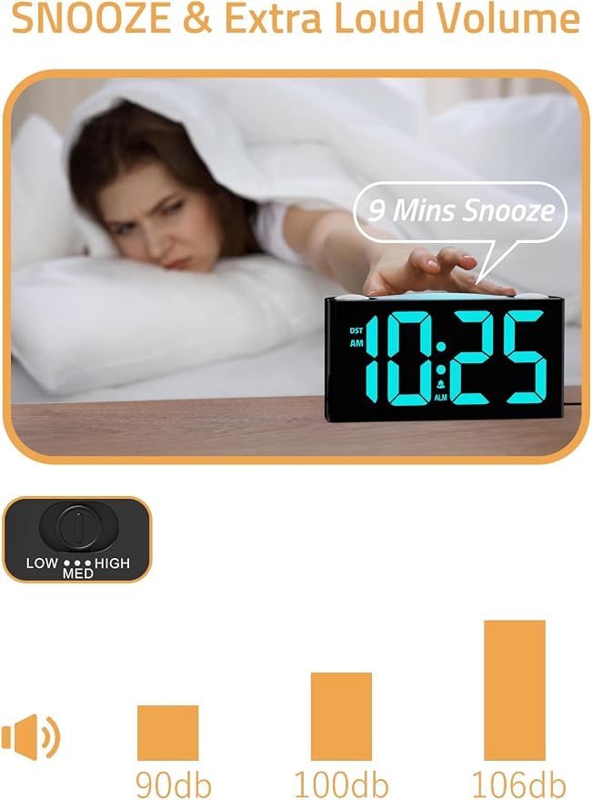 Mesqool Digital Alarm Clock for Bedrooms - Plug-in LED Clock with Dynamic RGB Digits, Dimmable Display & Night Light, 7 Color Options, Adjustable Alarm Volume, DST, 12/24 Hour - Ideal for Kids