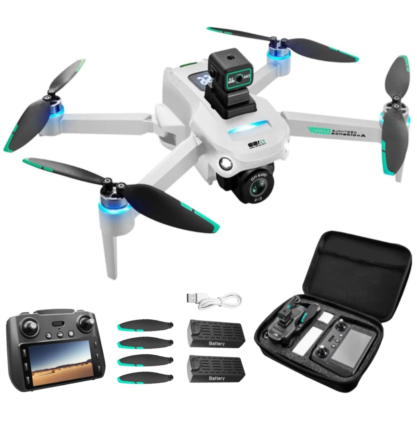 Drone with Camera 4k, GPS HD Drones for Adults, Remote Controller with Screen, Obstacle Avoidance, Brushless Motor FPV, 5G Transmission, 2 Battery, Professional