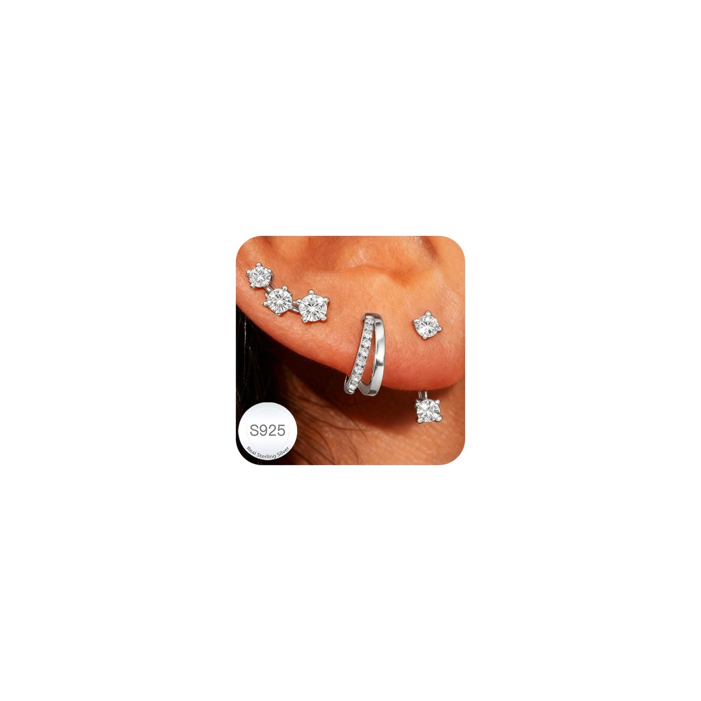 DORANA 3 Pairs 925 Sterling Silver Earrings for Women Non Tarnish Small Huggie Hoop Earrings Hypoallergenic Cartilage Hoops Stackable Earring Silver Stacks Sets for Multiple Piercing