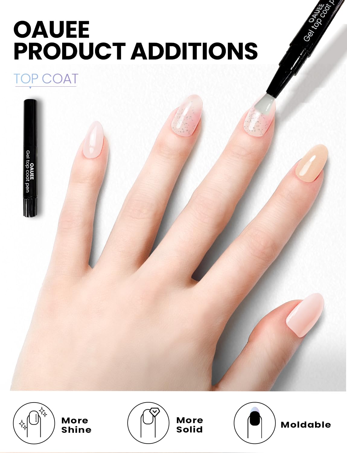 Oauee Semi Cured Gel Nail Strips | Built-In Gel Top Coat | UV Light Required | Salon Quality, Easy Application And Removal (Stardust Marble）