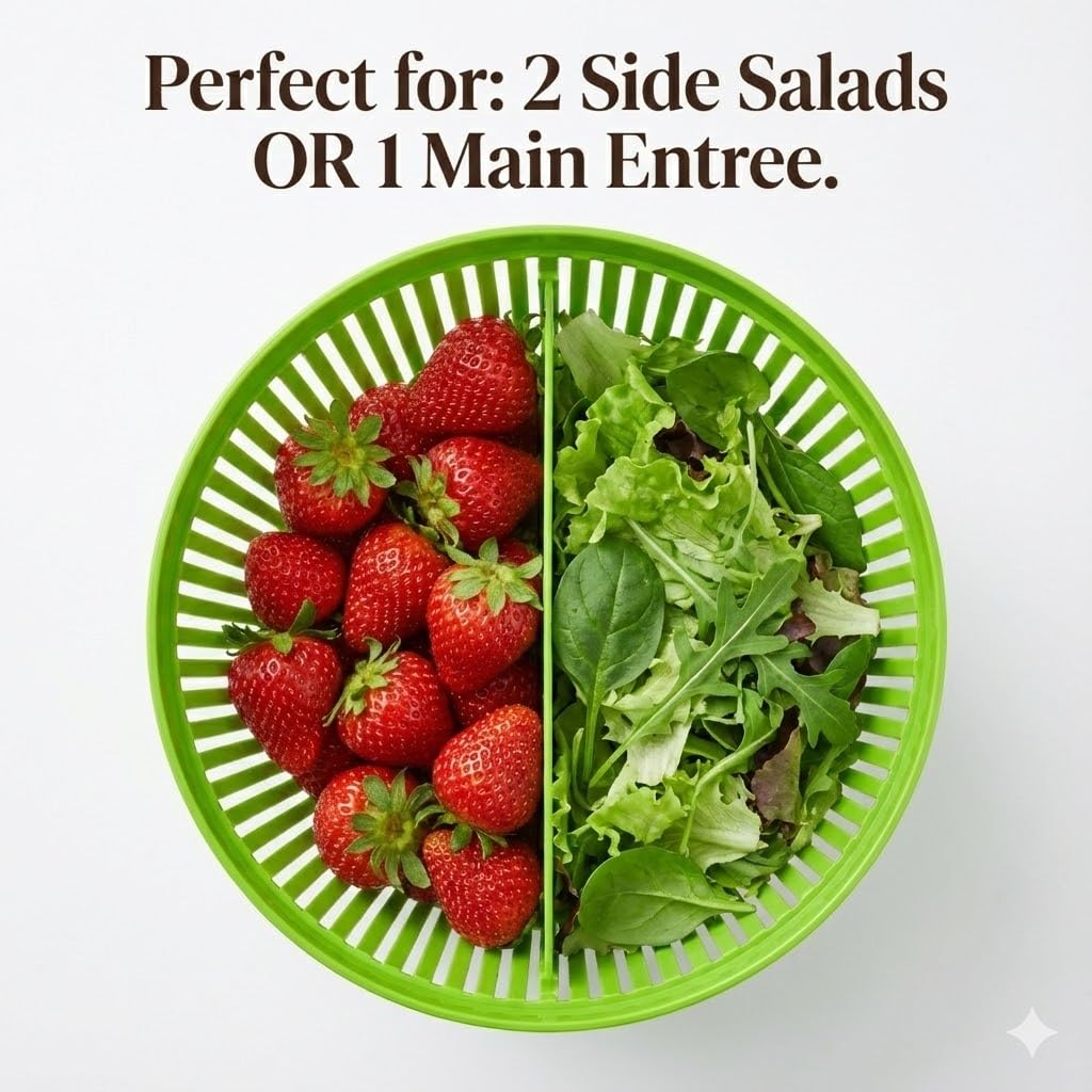 Cooler Kitchen Small Salad Spinner — Mini Lettuce Spinner and Dryer with Measuring Cup Bowl — Compact Veggie & Fruit Washer, Salad Dryer Spinner — Dishwasher Safe, BPA-Free