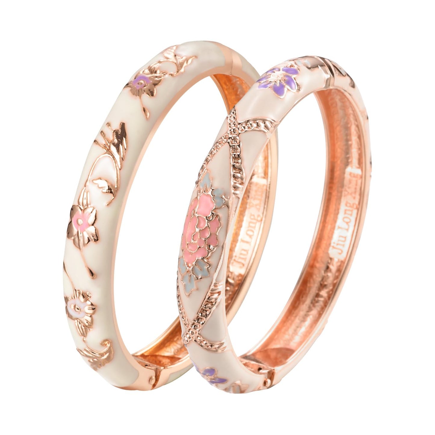UJOY Gorgeous Bracelets Enameled Floral Cloisonne Gift Plated Cuff Bangles Jewelry Sets Box for Women 55A81-55A128 White