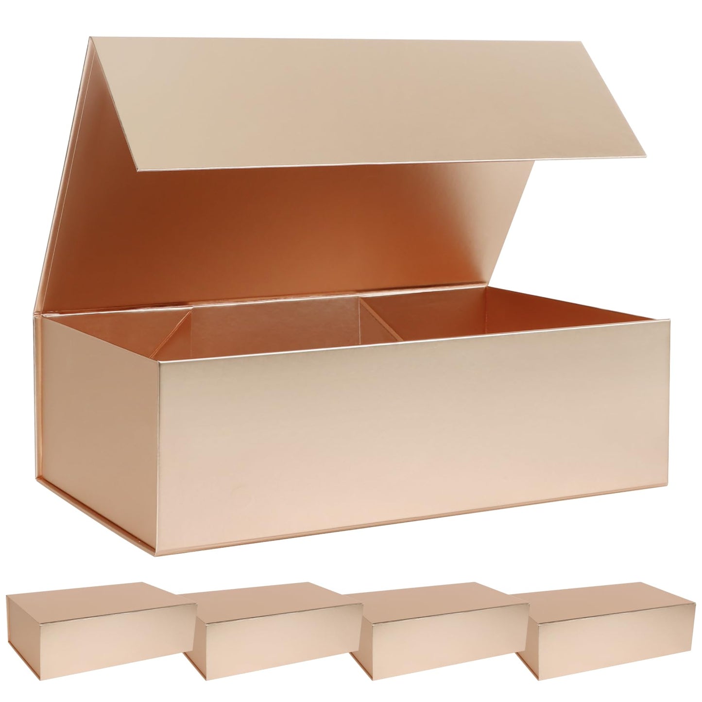 LFBOX Rose Gold Gift Box with Magnetic Lid 13.8x8.3x4.4 in, Bridesmaid Groomsman Proposal Box, Large Rectangle Storage Box 5 Pack