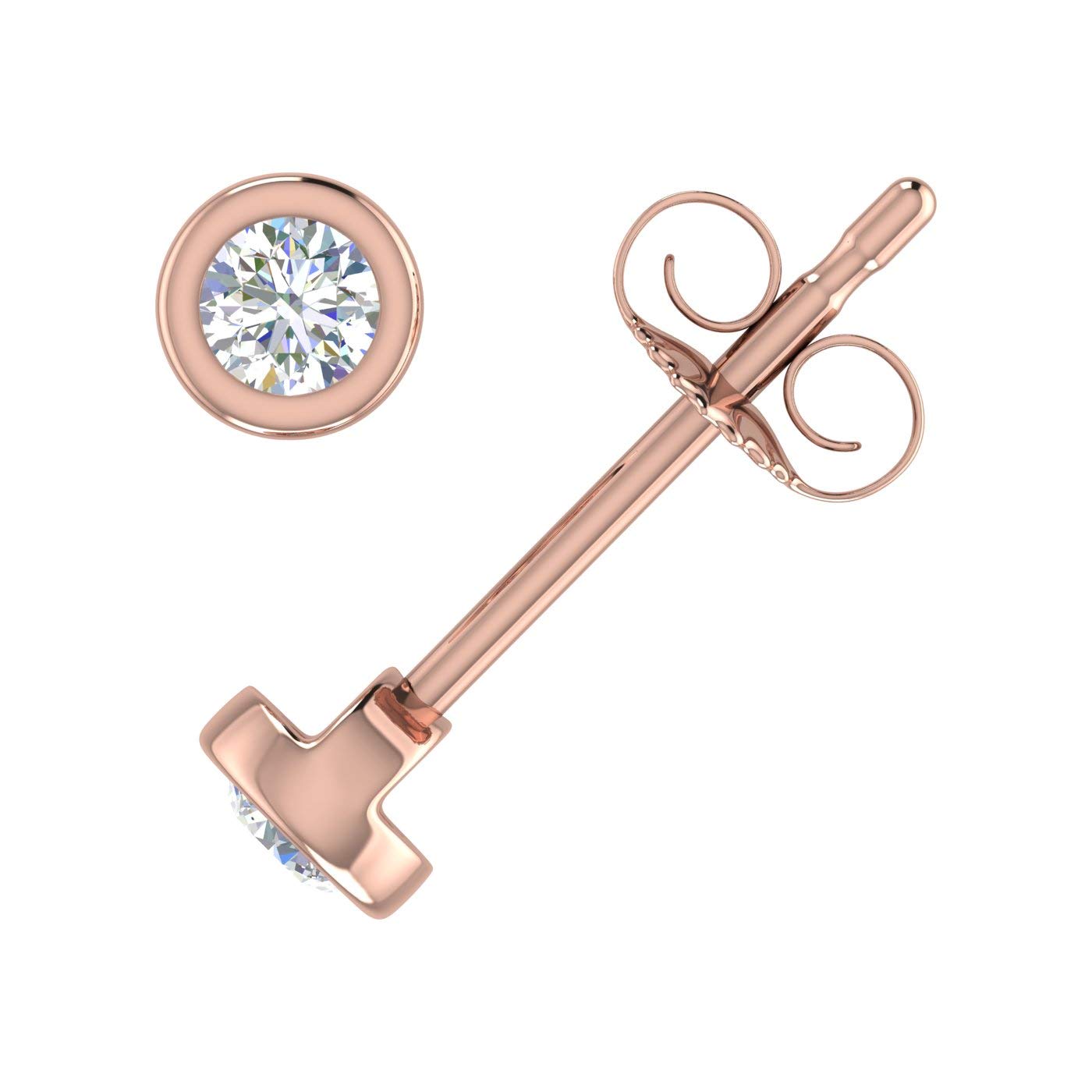0.14 Carat Bezel Set Natural Diamond Stud Earrings for Women in 10K Rose Gold