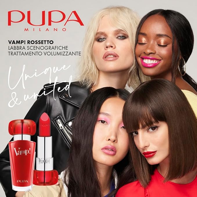 Pupa Milano Vamp! Extreme Colour Lipstick With Plumping Treatment - For Fuller, Defined Lips - Adds Incredible, Deep Color To Lips - Soft Texture Adheres Perfectly - 100 Naked Skin - 0.123 Oz