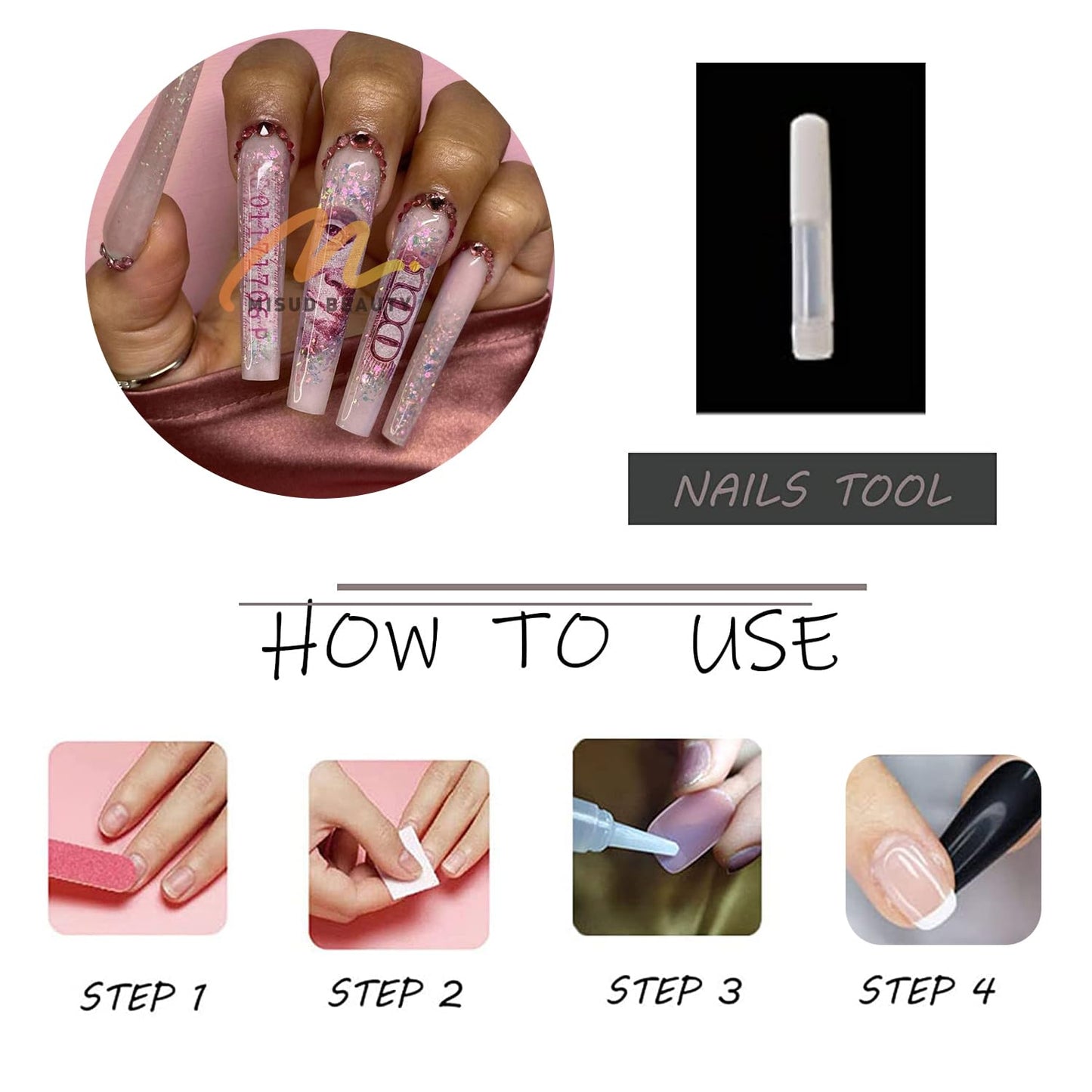 MISUD Press on Nails - Extra Long Square Fake Nails with Dollar Money, Acrylic Bling Glitter Rhinestone Design 24 pcs