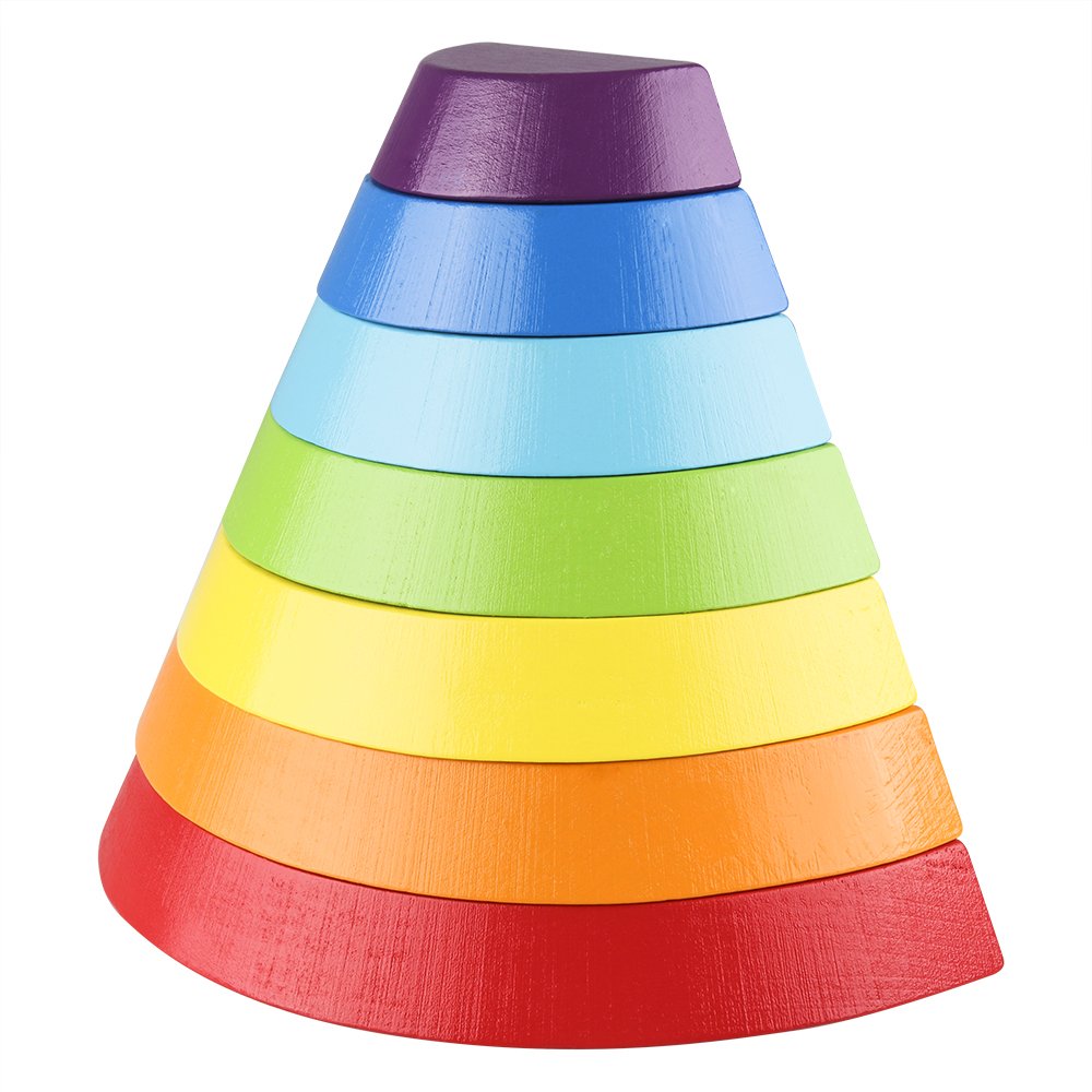 Coogam Wooden Rainbow Stacker Nesting Puzzle Blocks - Tunnel Stacking Game Building Creative Color Shape Matching Jigsaw Learning Toy Set Board Early Development for Kids Boy Girl