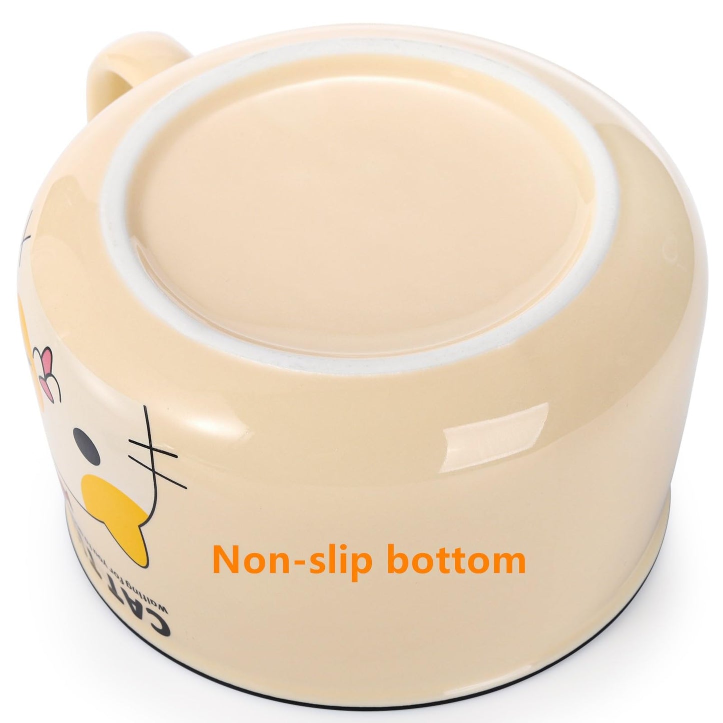 Cididu Ramen Bowl with Handle and Lid, 34.5 oz Ceramic Cute Cat Instant Noodle Bowls with Spoon Chopsticks for Dorm, Kitty Large Microwavable Japanese Soup Pot Bowl